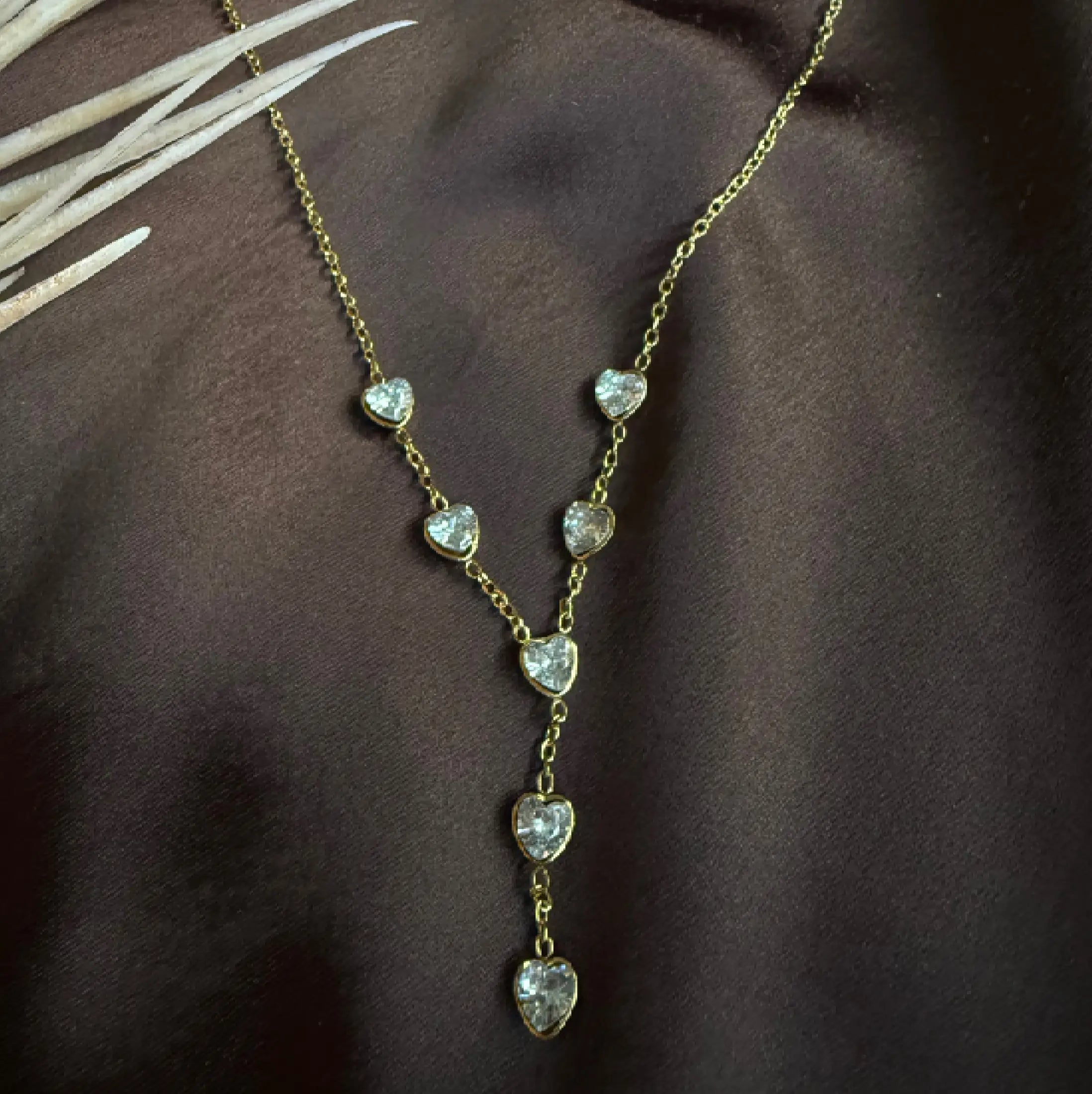 Crystal Heart Y-Shaped Necklace