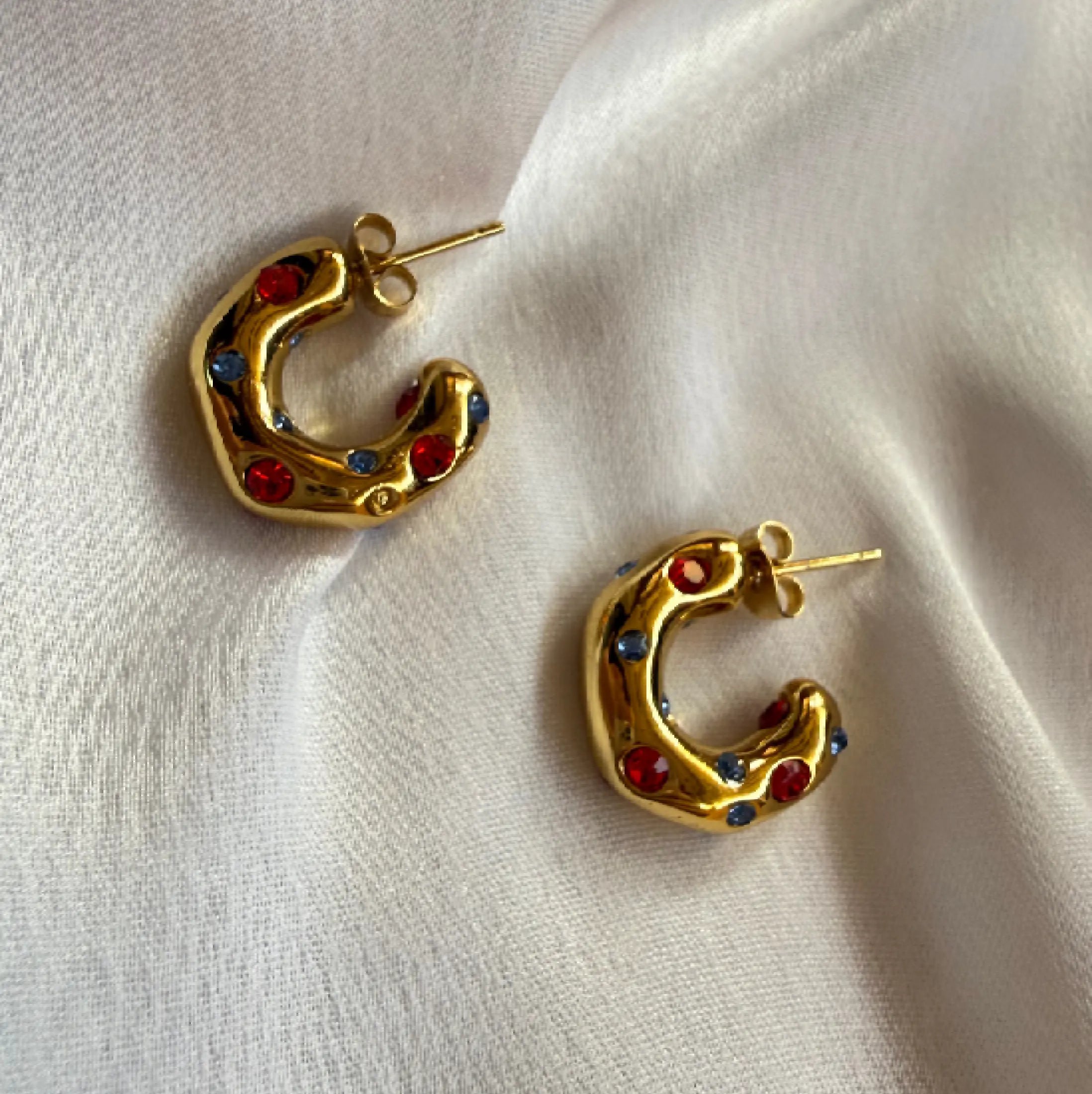 Multi‑Stone Gold Hoops