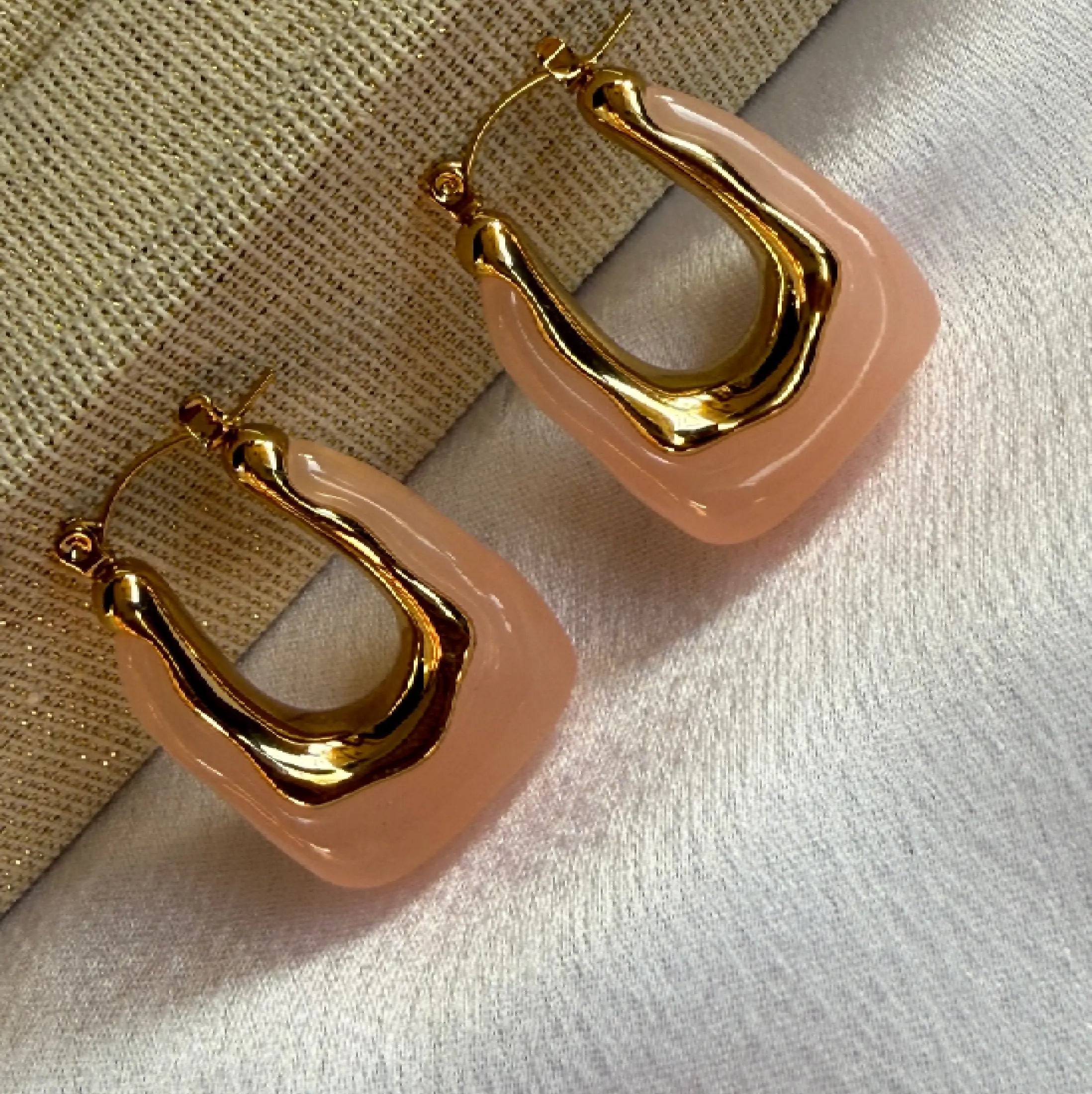 Pink Resin Gold Earrings