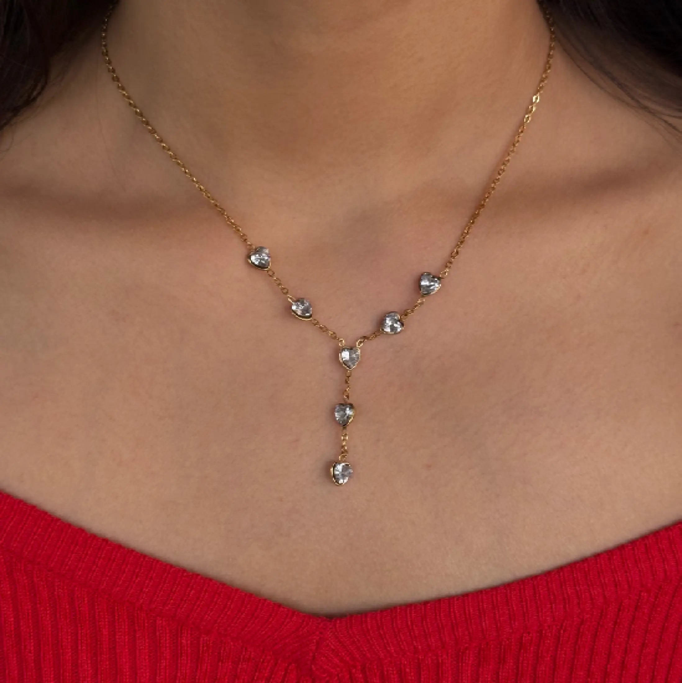 Crystal Heart Y-Shaped Necklace