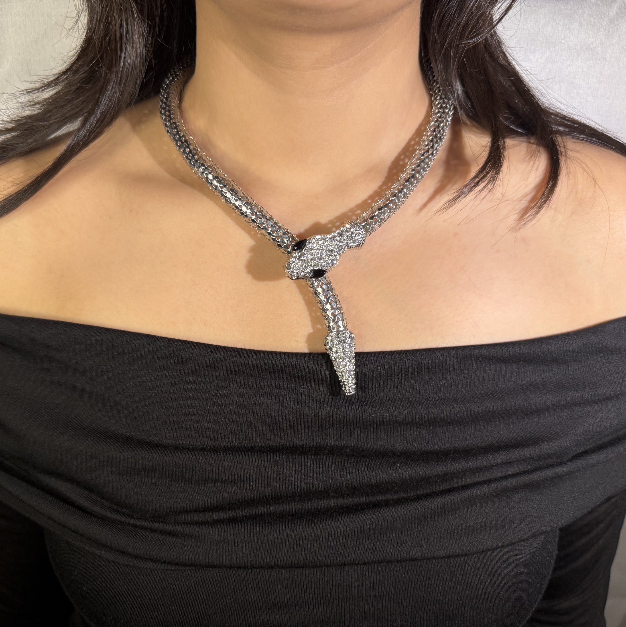 Silver snake choker necklace